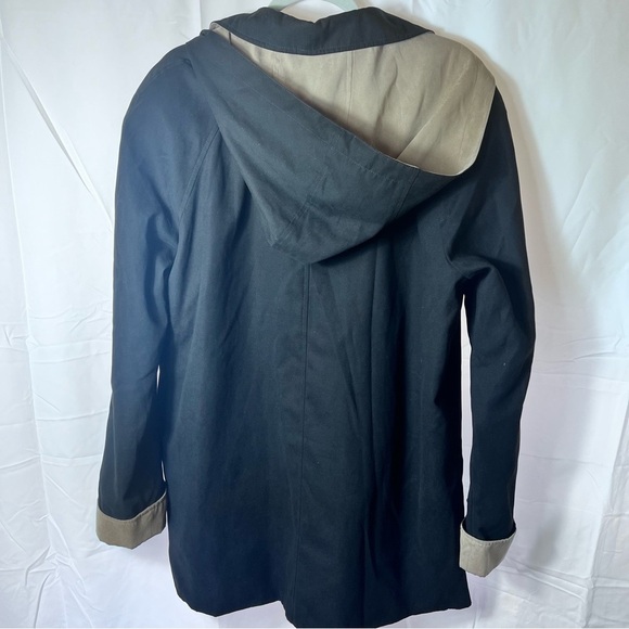 London Fog Black Hooded Trench Coat Floral Lining Women’s XL Rain Jacket - Picture 6 of 15